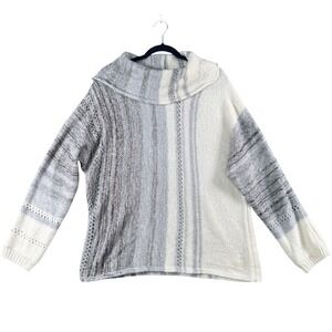 Knox Rose XL Cowl Neck Striped Sweater Chunky Cozy Boho Soft Neutral‎ Fall Layer
